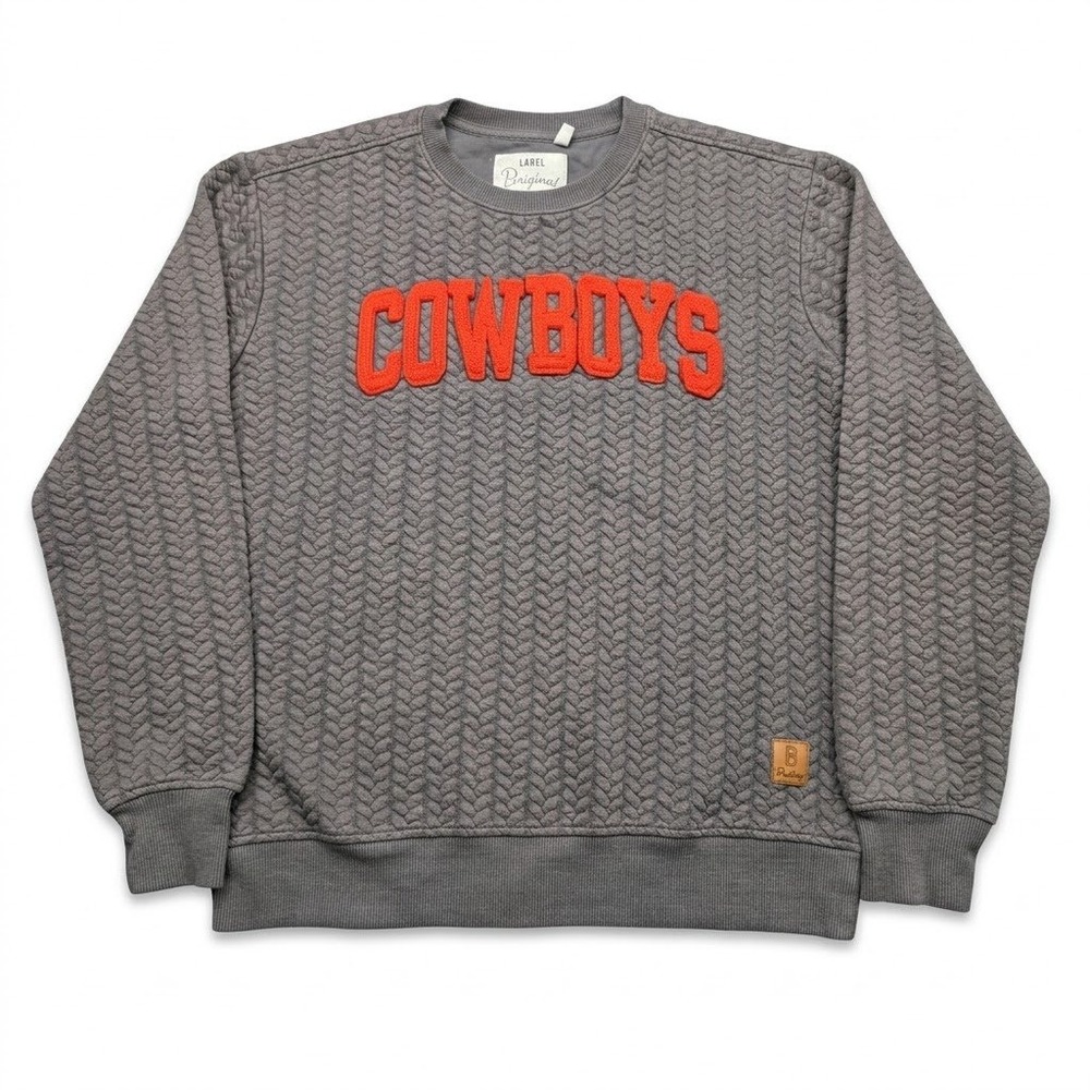 Oklahoma State Cowboys Pressbox Quilted Pullover Sweatshirt Womens Large Gray